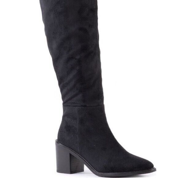Women's Leather Boots Seychelles‎ Knee High Block Heeled Black Size 7 - Picture 1 of 5
